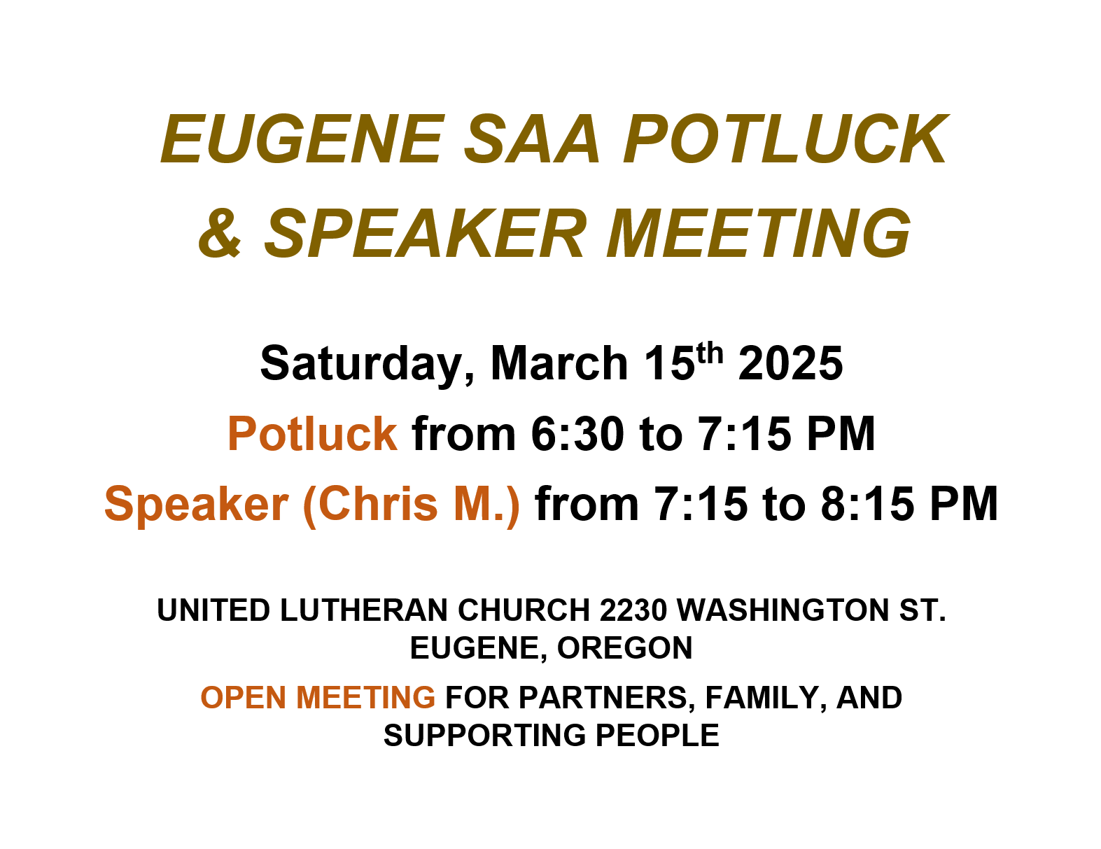 Eugene SAA Potluck